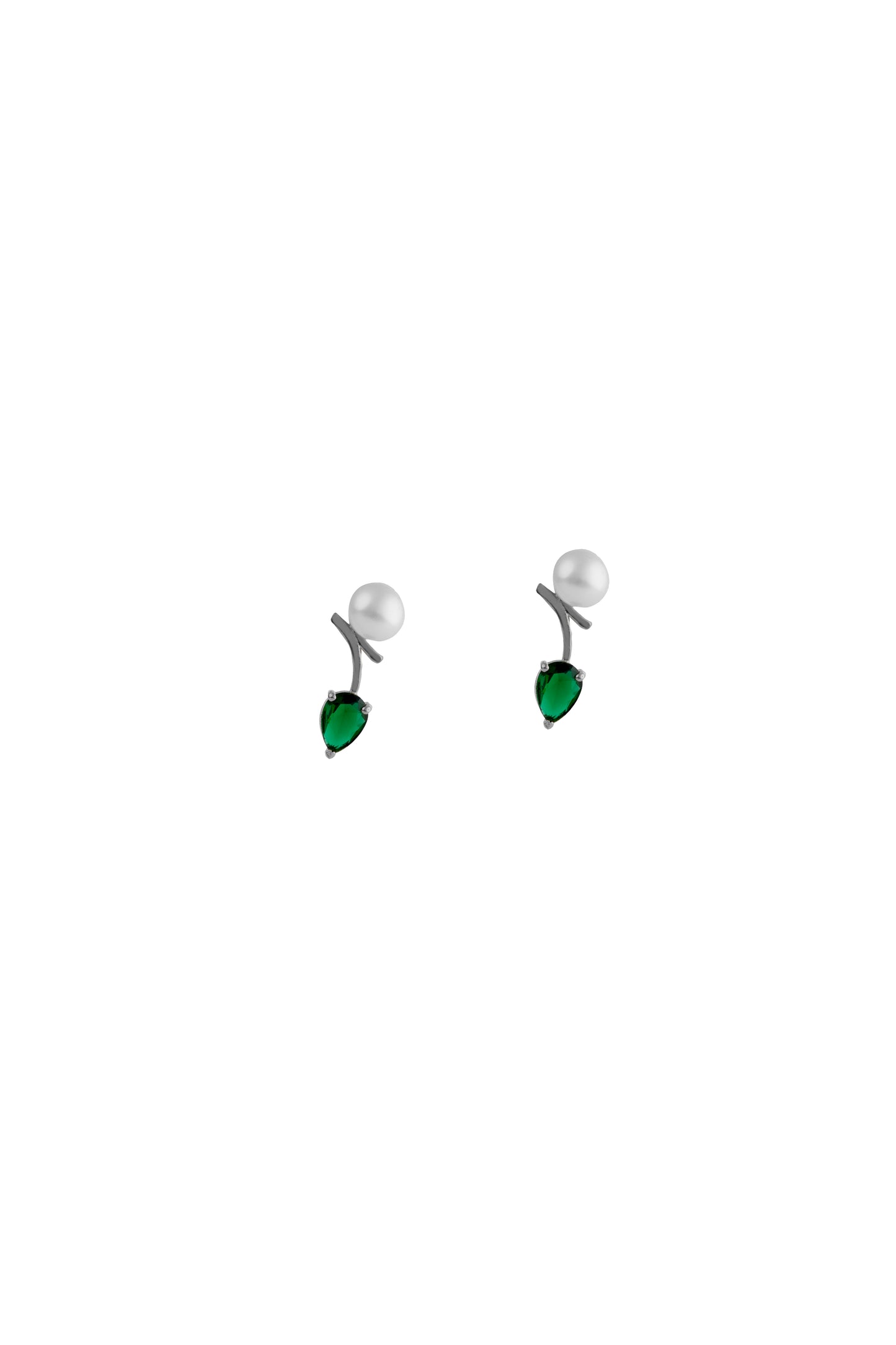 Silver - Verdant Grace: Emerald & Pearl Whisper Earrings