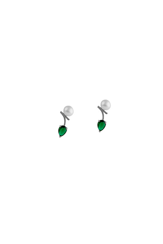Silver - Verdant Grace: Emerald & Pearl Whisper Earrings