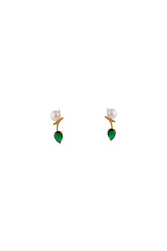 Verdant Grace: Emerald & Pearl Whisper Earrings