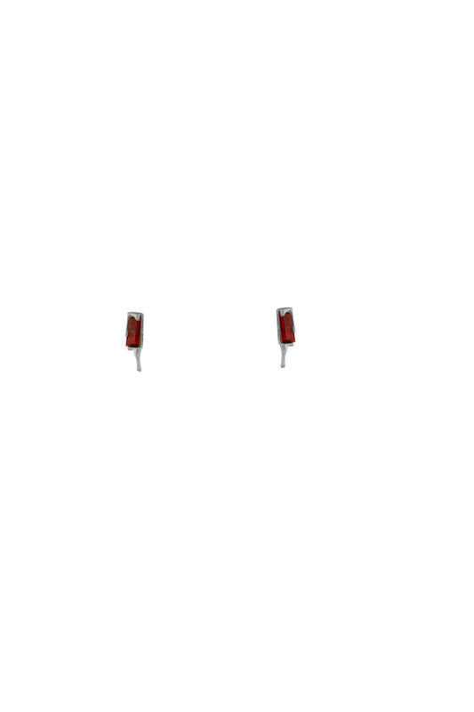 Silver - Crimson Edge: Minimal Garnet Studs